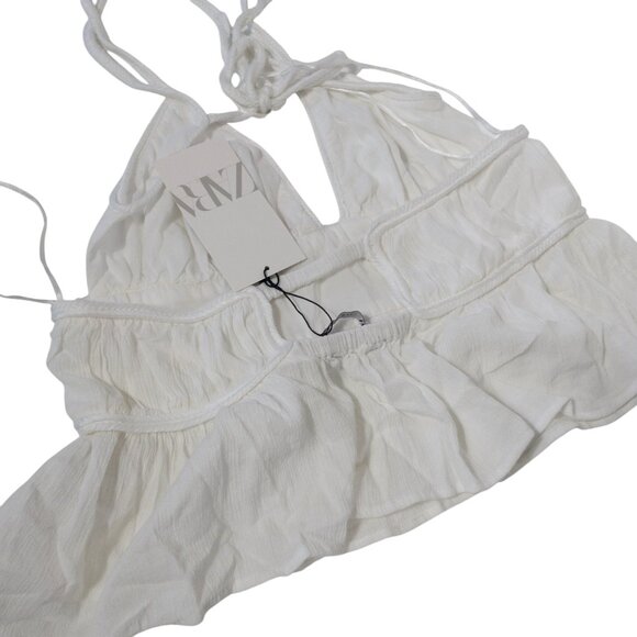 NWT Zara White Sleeveless Tank Top Strappy Tie Back Flare SZ M - Picture 4 of 11